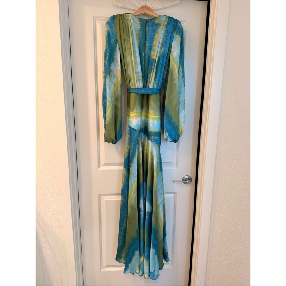NEW BRONX BANCO Carmen Coastal Gown in Blue & Green ,Plunge Wrap Maxi Dress - Picture 12 of 16